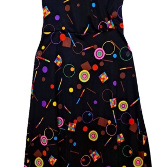 Vtg 70s Black Pink Geometric Halter Maxi Dress 2 - Picture 7 of 9